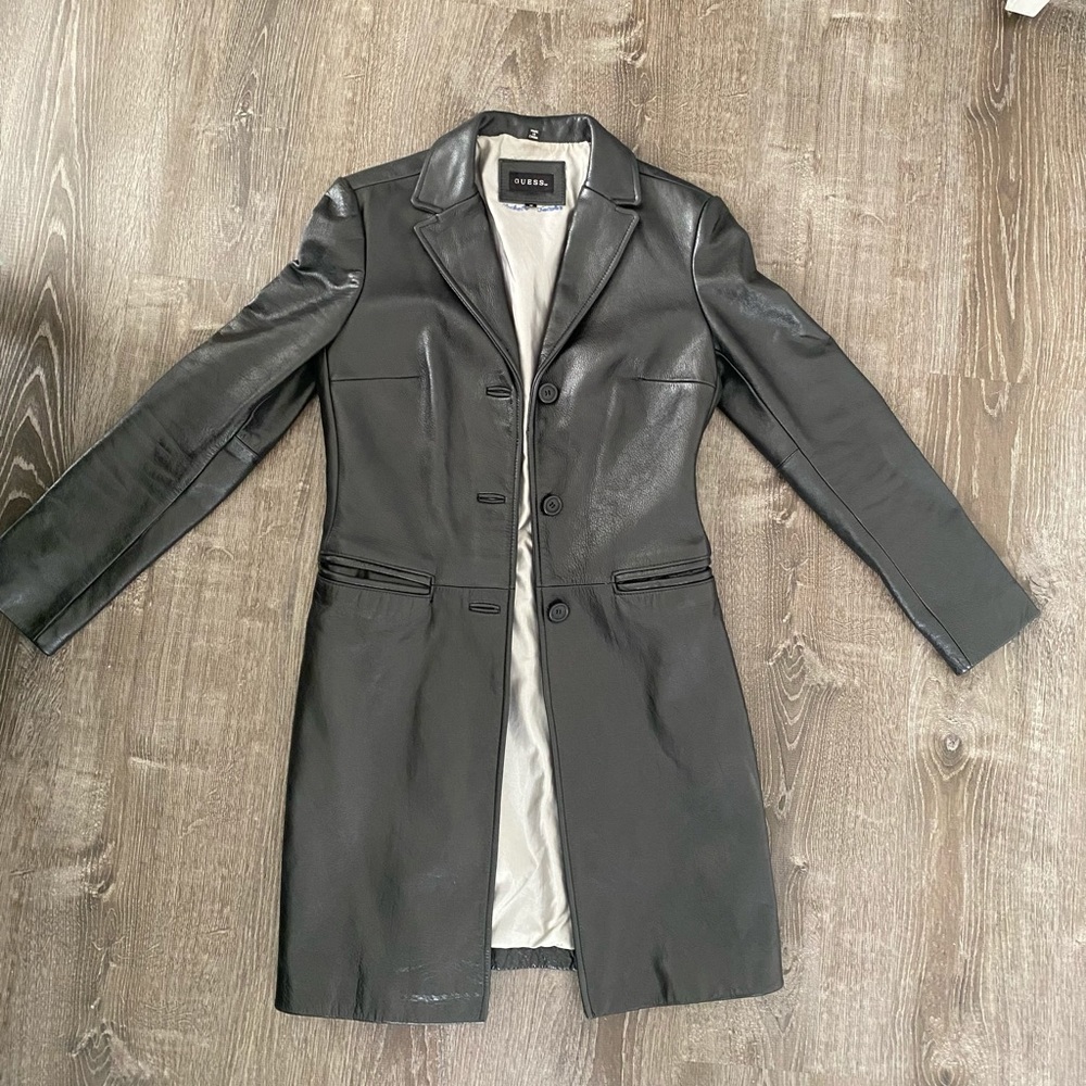 Vintage Guess leather blazer trench jacket size xs